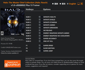 Halo: The Master Chief Collection (Halo: Reach) - Trainer +13 v1.0-v20200922 {FLiNG}