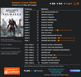 Assassin's Creed: Valhalla - Trainer +19 v1.0.2-v1.3.1 {FLiNG}