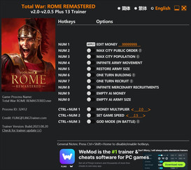 Total War: ROME REMASTERED - Trainer +13 v2.0-v2.0.5 {FLiNG}