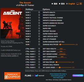 The Ascent: Trainer +21 v1.0 {FLiNG}
