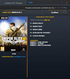 Sniper Elite 3: Trainer +7 v1.15a Updated 16 Jan 2017 {LinGon}
