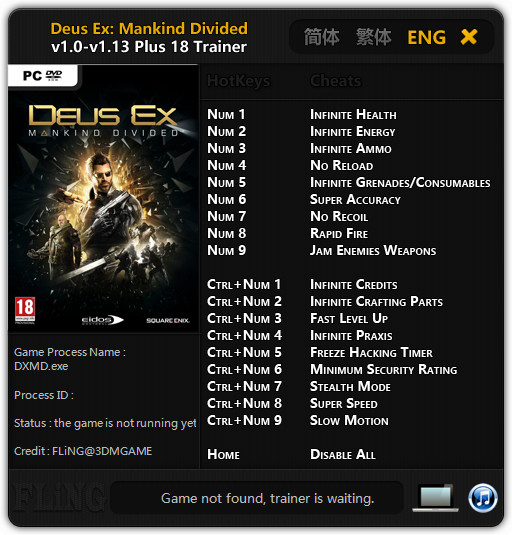 insect Meekness Lima Deus Ex: Mankind Divided - Trainer (+18) [1.0 - 1.13] {FLiNG} download free  - VGTrainers.com