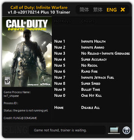 Call Of Duty: Infinite Warfare - Trainer (+10) [1.0 - Update: 14.02. 
