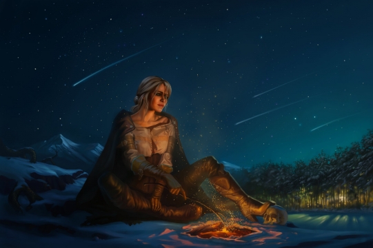 The Witcher 3: Wild Hunt - Cirilla near the fire